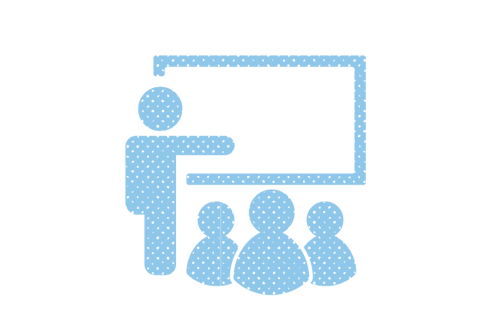 person at board presenting to group icon