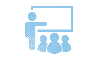 person at board presenting to group icon